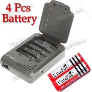  18650 Battery Charger Plus 4 PCS UltraFire 18650 3000mAh 