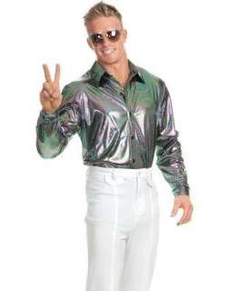   Mens 70s Multi Color Metallic Nailhead Disco Shirt Clothing