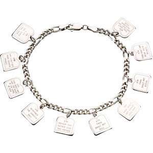 Ten Commandments Silver Figaro Link Charm Bracelet  