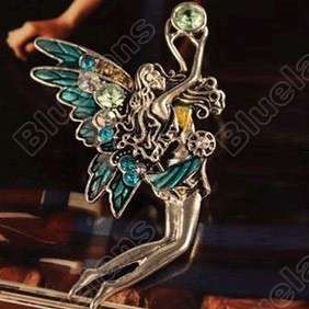   Ancient Silver Rhinestone Vintage Dance Wings Angel Brooch Pin 5715