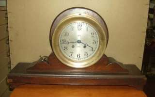Superb antique CHELSEA ships clock mantel with wood stand w/o  