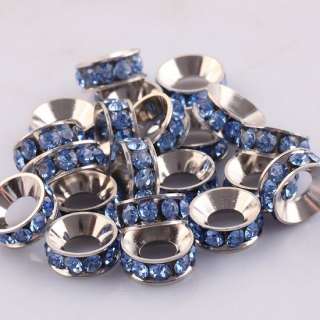 20pcs Baby Blue Rhinestone Big Hole Spacer European Charm Beads Fit 