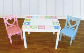 Girls table set White w/ Pastel Heart cutouts on chairs  
