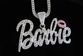 Nicki Minaj 3 BARBIE Iced Out Necklace Silver/Clear Pink Lips  