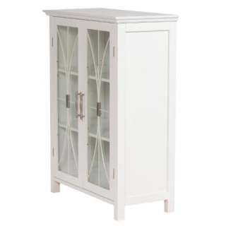 New Delaney Bathroom Floor Storage Cabinet with 2 Glass Doors   White 