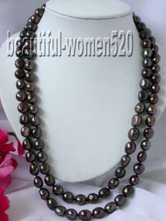 beautiful AAA 50 13mm baroque black pearl necklace 14k gold clasp. I 