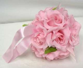 PINK ROSE BALLS Pew Bow Wedding Silk Flower Girl Pomander Kissing 