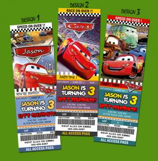 CARS DISNEY MCQUEEN 1 2 BIRTHDAY PARTY INVITATION TICKET personalized 