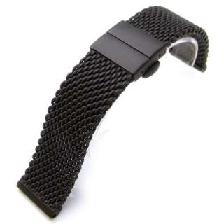 22mm Heavy Stainless Steel Mesh Watch Band Deployment Strap PVD Black 