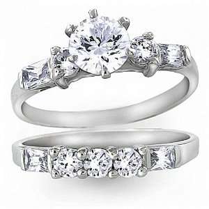  Bling Jewelry Bridal Engagement Wedding Ring Set Baguette 