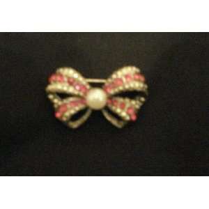  Vintage Pink Rhinestone Bow Brooch pin 