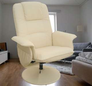  PU Leather Recliner Office Massage Chair With Ottoman Cream  