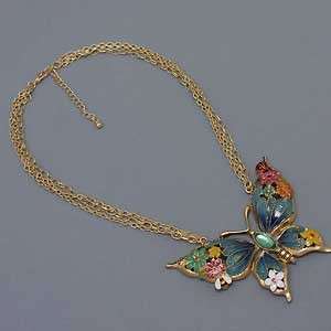 Chunky Colorful & gold Butterfly Western Costume Jewelry Necklace 