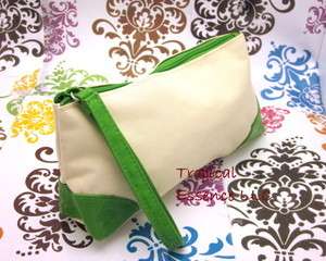 CLINIQUE Cosmetic Makeup Travel Bag Ivory & Green w zipper  