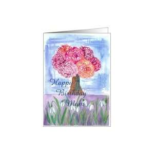 Pink Carnation Snowdrops Birthday Mom Card