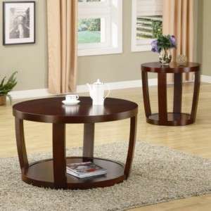 Contemporary Round Cherry Coffee & End Table 2 Pcs Set  