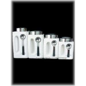   Retro White Ceramic Kitchen Canisters with Spoons: Home & Kitchen