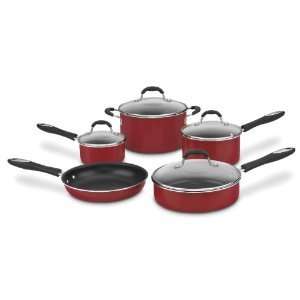 New Cuisinart 55 9R Advantage Non Stick 9 Piece Cookware Set in Red*