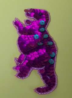 Purple Dinosaur Patch, Sequin Applique, Sew On 5 x 2  