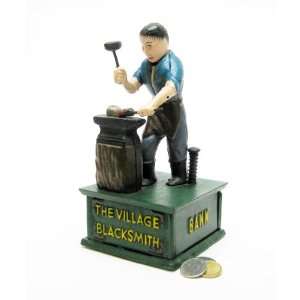   The Village Blacksmith Collectors Die Cast Iron Mechanical Coin Bank