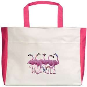   : Beach Tote Fuchsia Cool Flamingos with Sunglasses: Everything Else