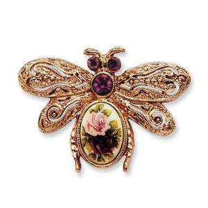    tone Dark Purple Crystal/Floral Decal Bee Pin: 1928 Jewelry: Jewelry