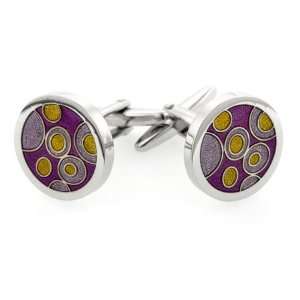 Unusual silver plated round cufflinks with pink, purple lilac and gold 
