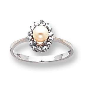    Stunning .02ct Diamond Cultured Pearl BirthsTone Ring Jewelry