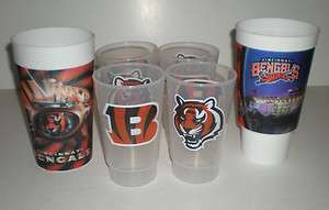 Vtg NFL Cincinnati Bengals Logo Lot Set 6 Drink Cups  