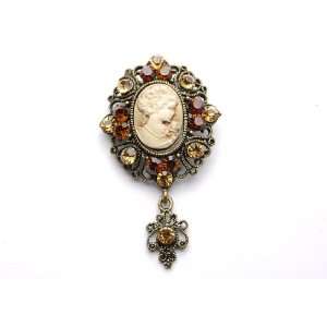   Dark Topaz Crystal Rhinestone Cameo Maiden Custom Pin Brooch Jewelry