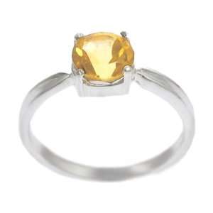  Sterling Silver Round Cut Citrine Solitaire Ring: Jewelry