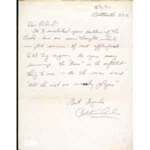 Bob Kurland Hand Written And Signed Letter Jsa Coa Hof~  