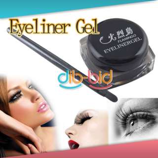 Black Waterproof Eye Liner Eyeliner Gel Makeup Cosmetic + Brush  