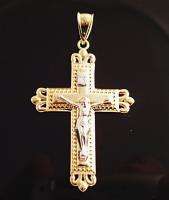 14k Solid Gold Two Tone Crucifix NEW  