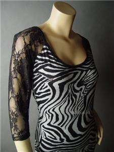 BLACK Lace Zebra Animal Print Fitted Club Party Dress M  