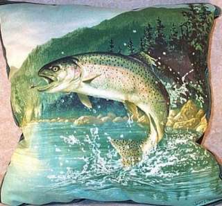 Pillow Fish Lake Forest Green Blue NEW 17 Inches Square  