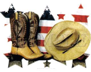Cowboy Boots Hat & American USA Flag T Shirt XL  