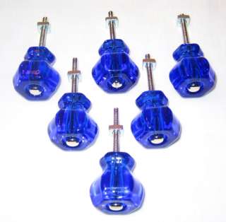 Cobalt Blue Glass Antique Style Cabinet Knobs 1 1/4  