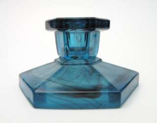 1930s ART DECO BLUE CLOUD GLASS CANDLE HOLDER DAVIDSON ENGLAND  