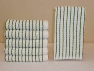 100% Cotton Kitchen Towels, Ribbed, Cypress Green and White  