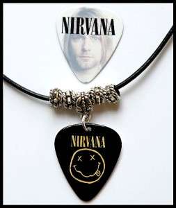 Nirvana Smiley Black Leather Guitar Pick Necklace + Pick  