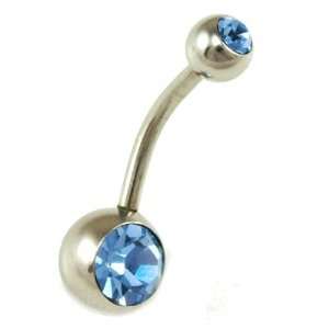 : Belly Ring Double Gem Swarovski Stones Light Blue Belly Button Ring 