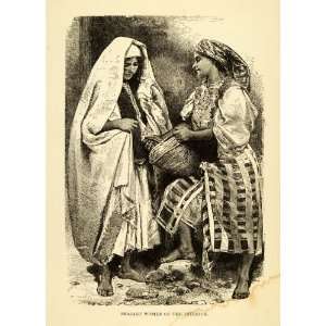1882 Wood Engraving Art Morocco Peasant Women Cultural Costume Dress 