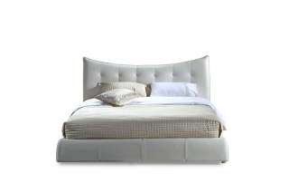   White Leather Square Headboard Bed   King, Modern Style, Urban  