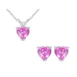  Created Pink Sapphire Heart Earrings and Pendant Set 4.5 
