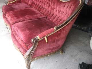   ANTIQUE RED VELVET VICTORIAN COUCH CHAISE SOFA FURNITURE  