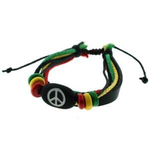  Peace Sign Rasta Friendship Bracelet   Adjustable Length 