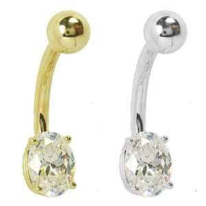 14K Gold Belly Ring with oval CZ   High Quality Jewelry