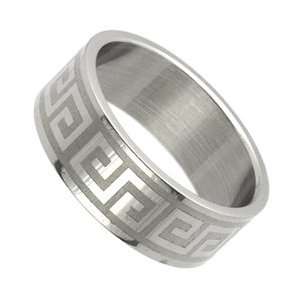  Oxidized Greek Block Stainless Steel Band Ring Jewelry