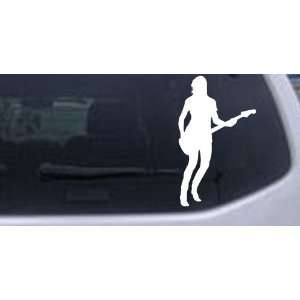White 24in X 14.4in    Guitar Player Silhouette Silhouettes Car Window 